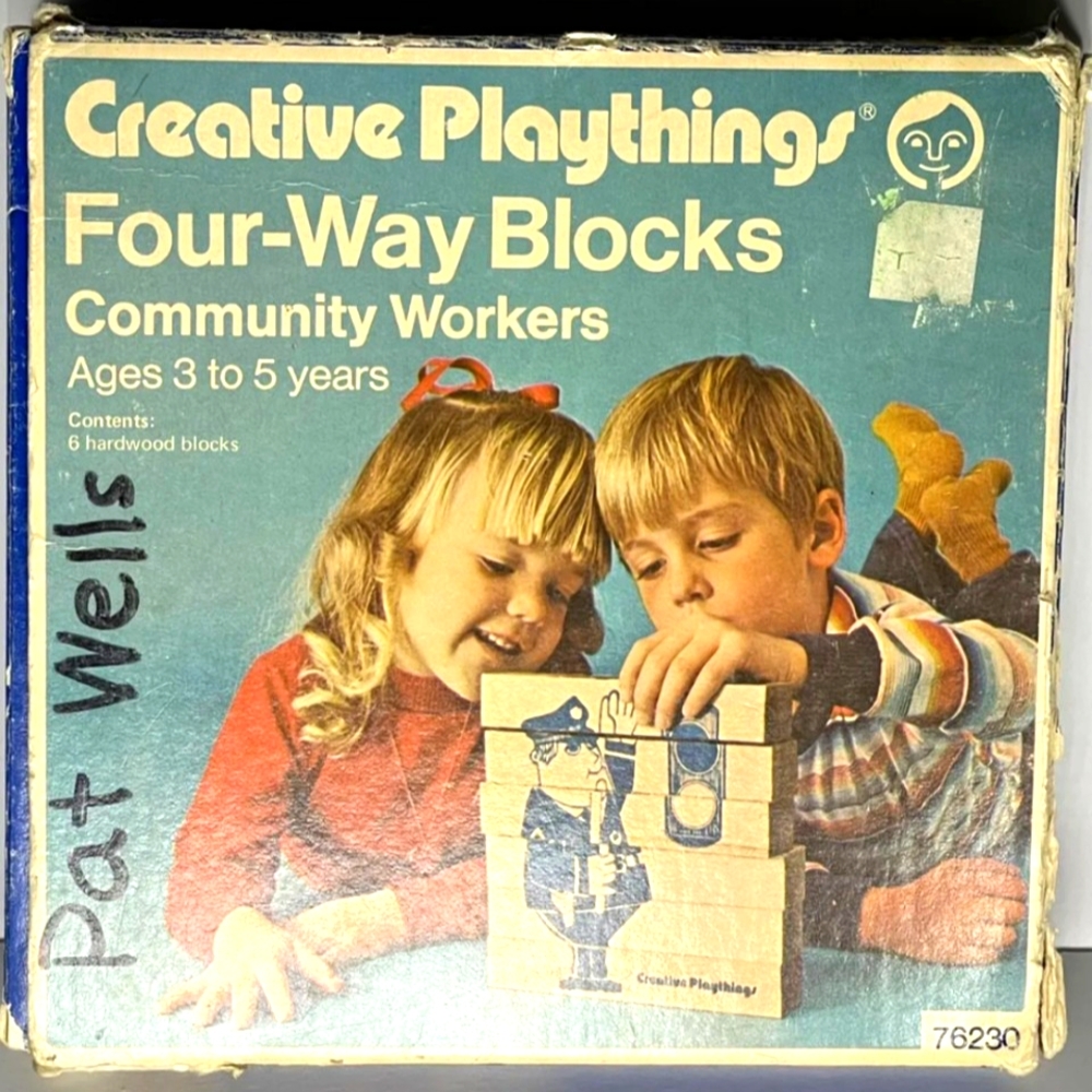 Vintage Creative Playthings 4 Way Blocks Mailman Fireman Policeman Doctor RARE
